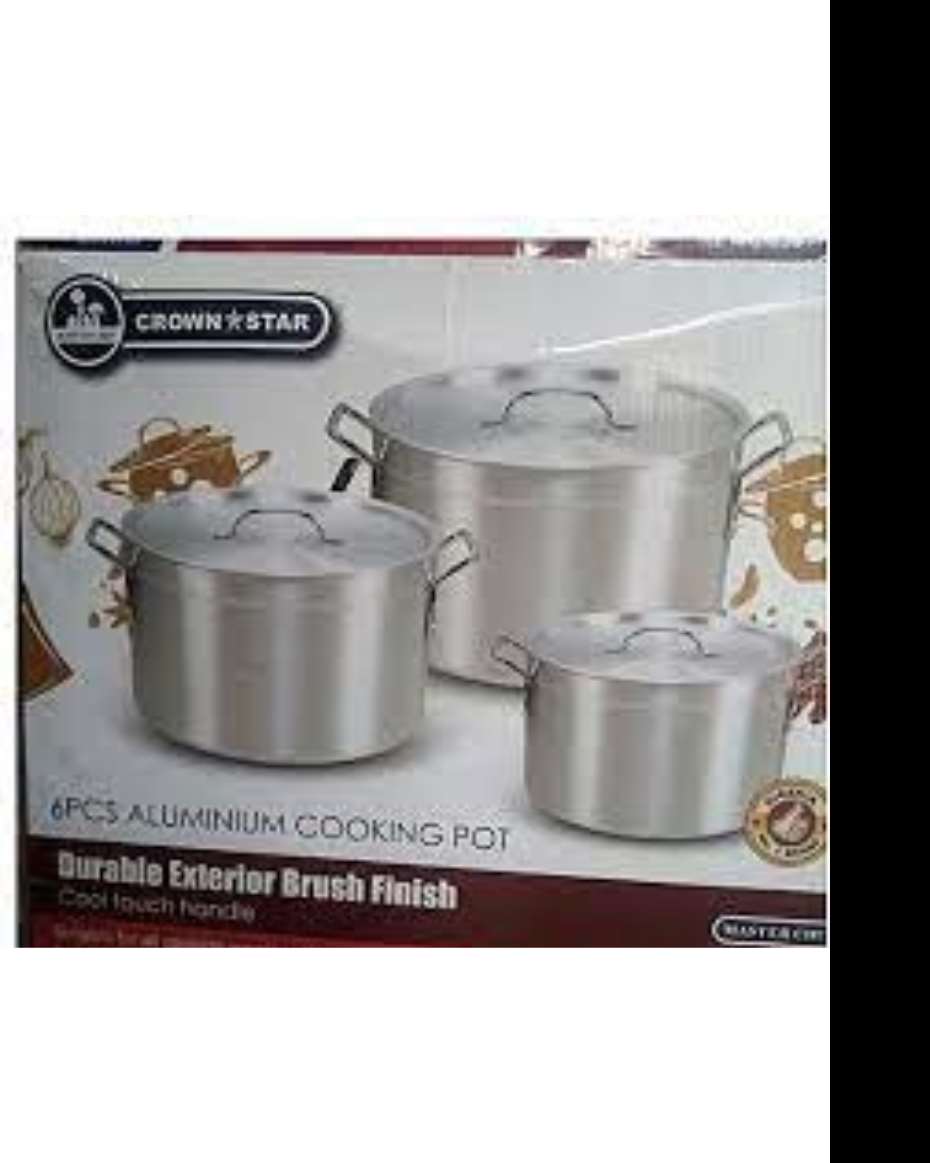 Fatima - 6 pieces crown star aluminium cooking pots. Size: large/big Price:  15000