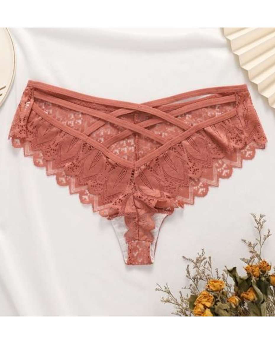WOMEN SEXY LACE PANTIES LOW-WAIST BRIEFS PLUS SIZE THONGS PINK