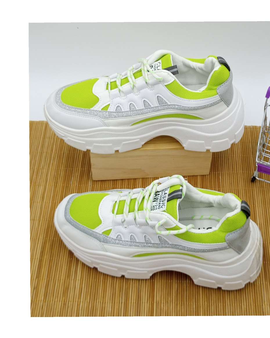 AA043 - WHITE \u0026 GREEN CHUNKY SNEAKERS 42 - OurShoePlug