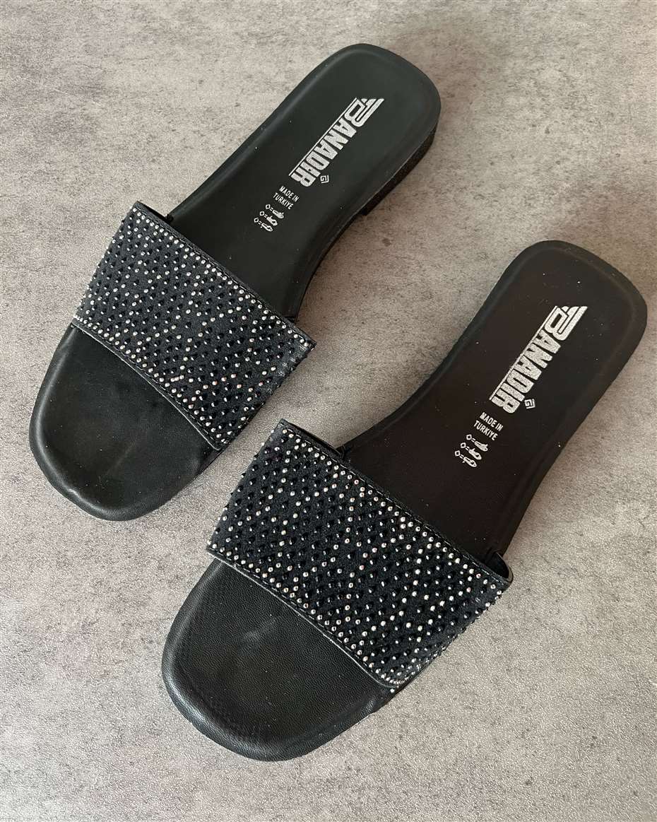 ANADIR LADIES STONED SLIPPERS BLACK SIZE 38.