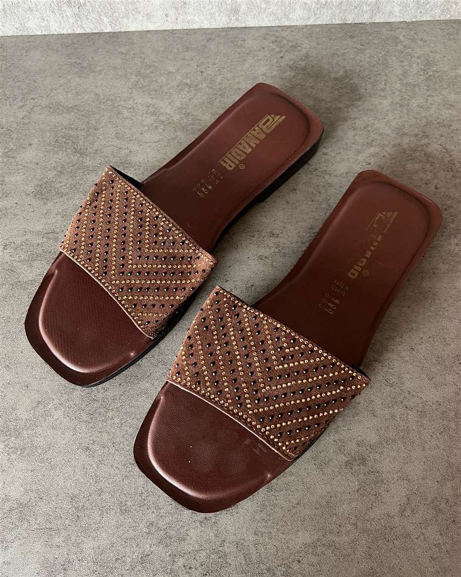 ANADIR LADIES STONED SLIPPERS BROWN SIZE 38