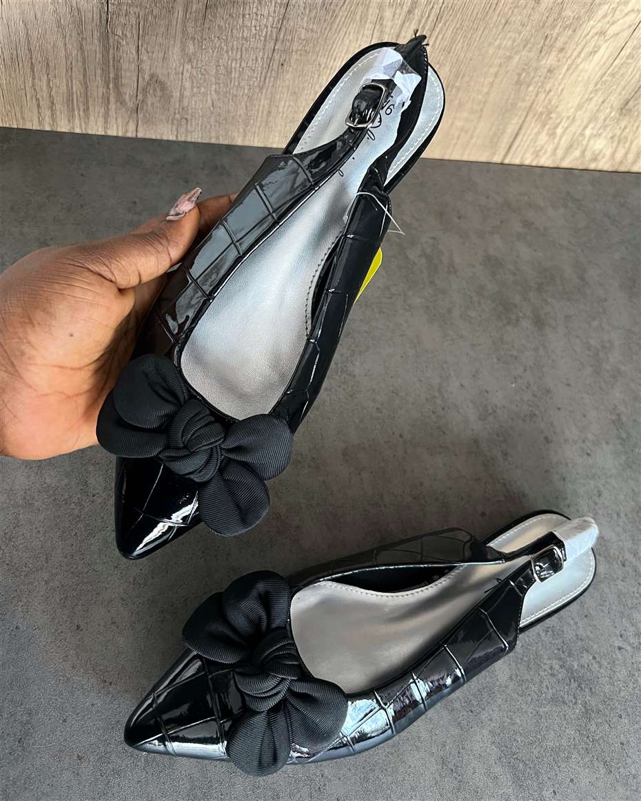 CROC-EMBOSSED BOW SLINGBACK BLACK SIZE 39