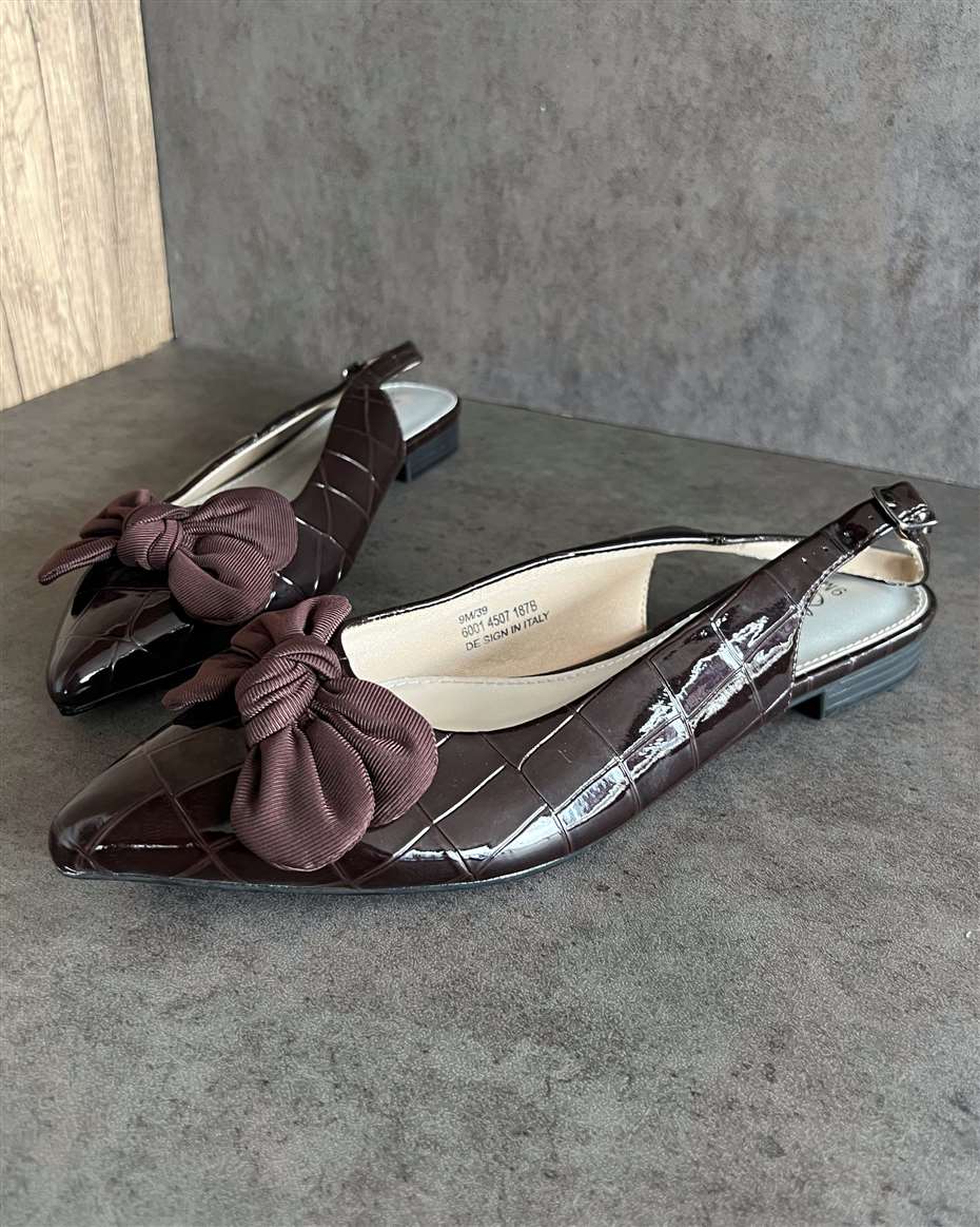 CROC-EMBOSSED BOW SLINGBACK DARK BROWN SIZE 39