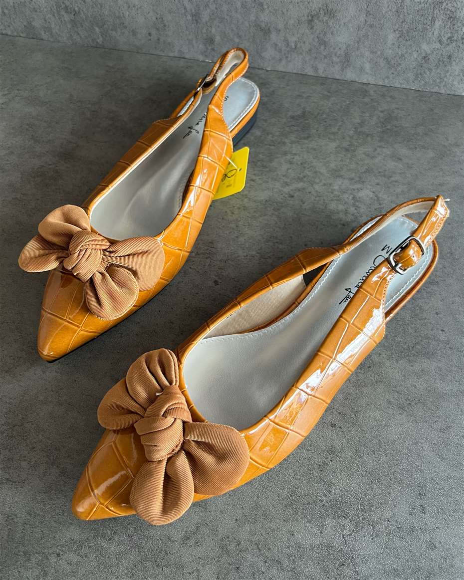 CROC-EMBOSSED BOW SLINGBACK LIGHT BROWN SIZE 39