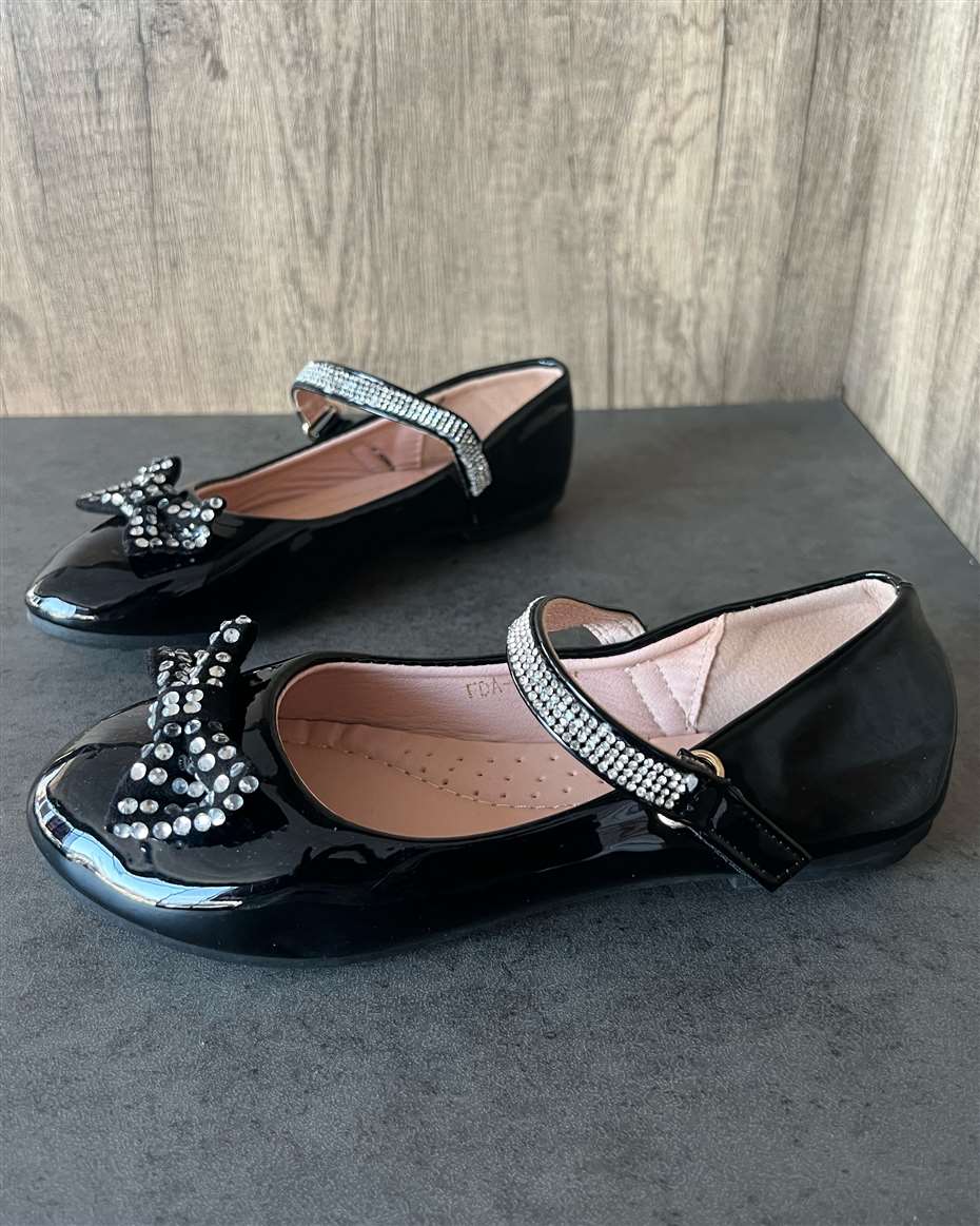 CUTE GIRL STONED SHOE BLACK SIZE 26