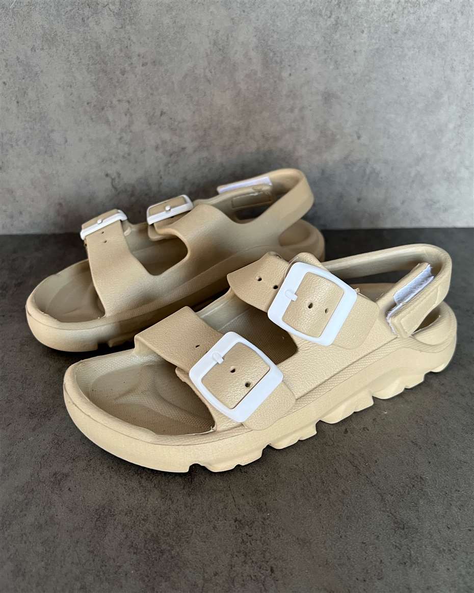 DOUBLE BUCKLE KIDS SANDALS BEIGE SIZE 30.