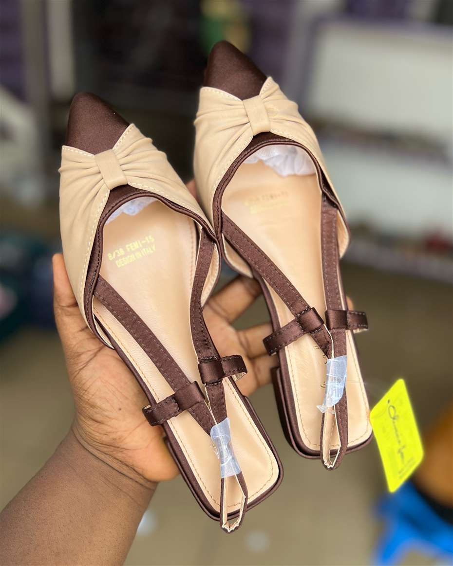 ELEGANT KNOT LOW-HEEL SLINGBACK BROWN/NUDE SIZE 40