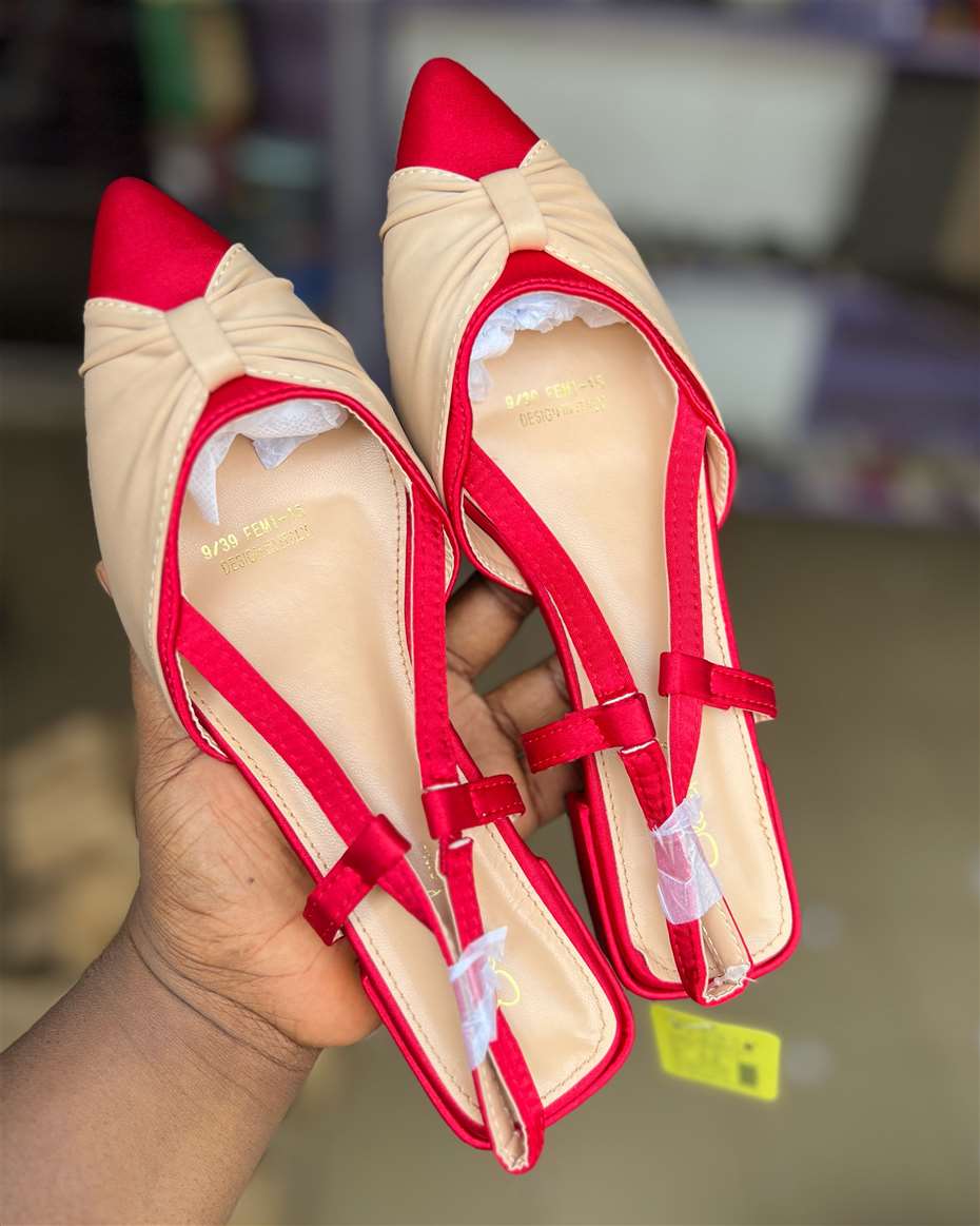 ELEGANT KNOT LOW-HEEL SLINGBACK RED/NUDE SIZE 39