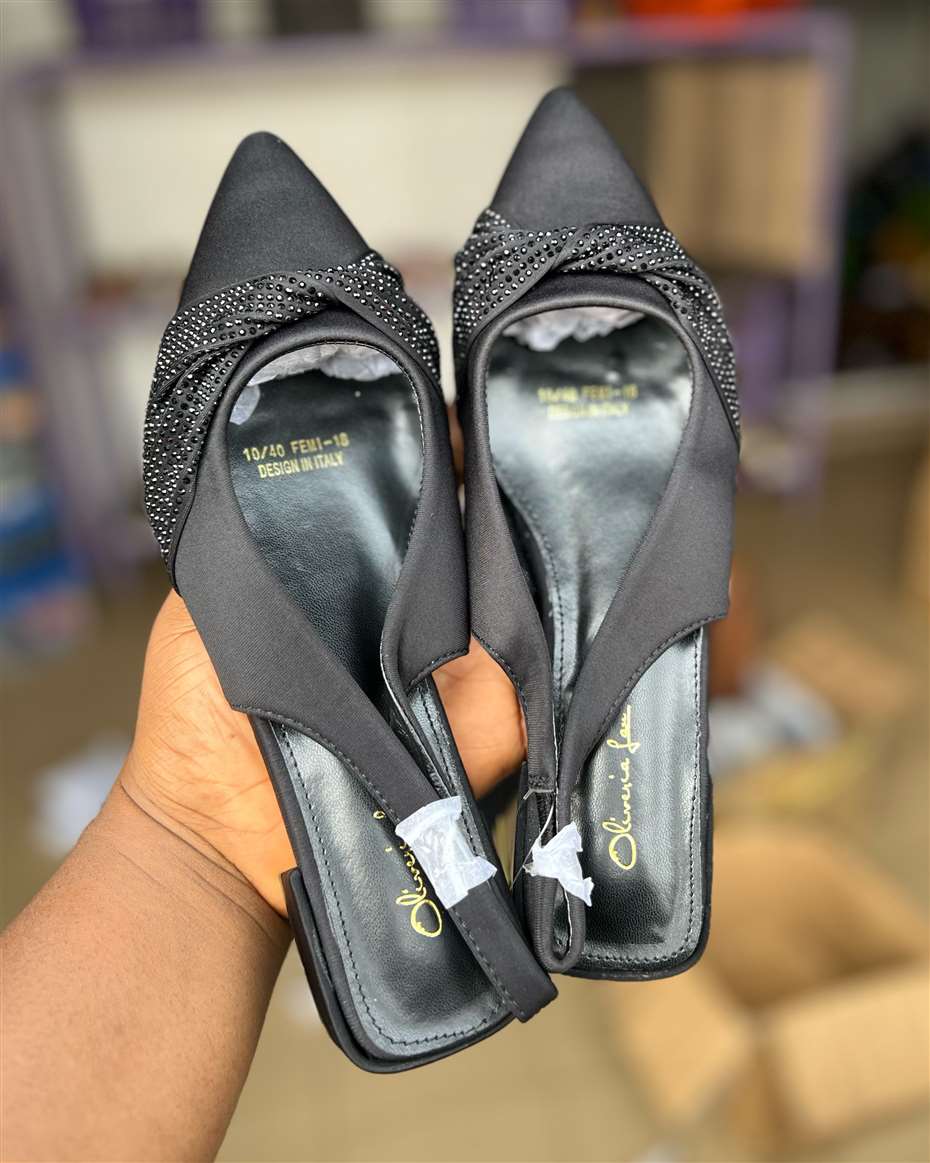 ELEGANT STONED KNOT LOW-HEEL SLINGBACK BLACK SIZE 39