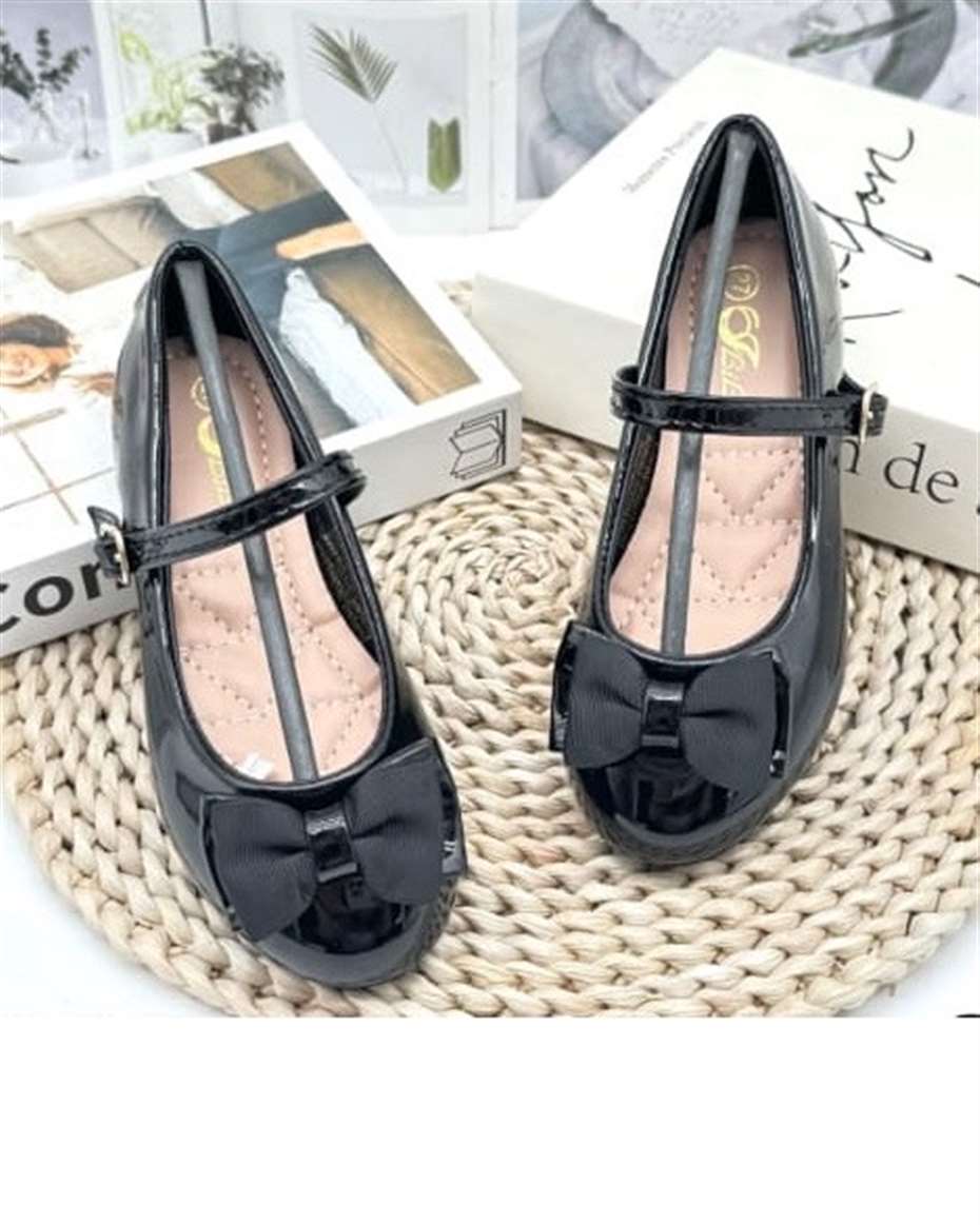 GIRL BOW SHOE BLACK SIZE 21