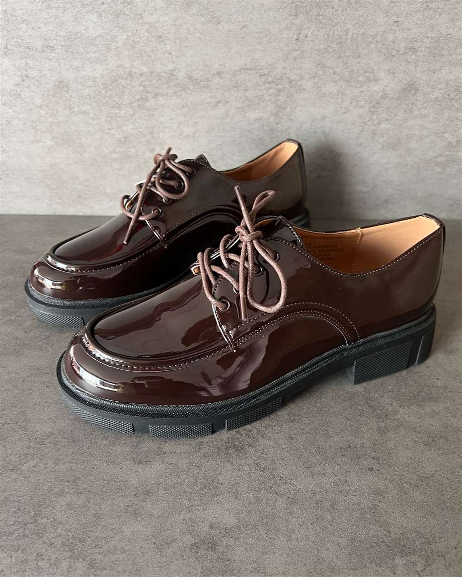 GRIP-SOLE GLOSS OXFORD CHOCOLATE SIZE 38