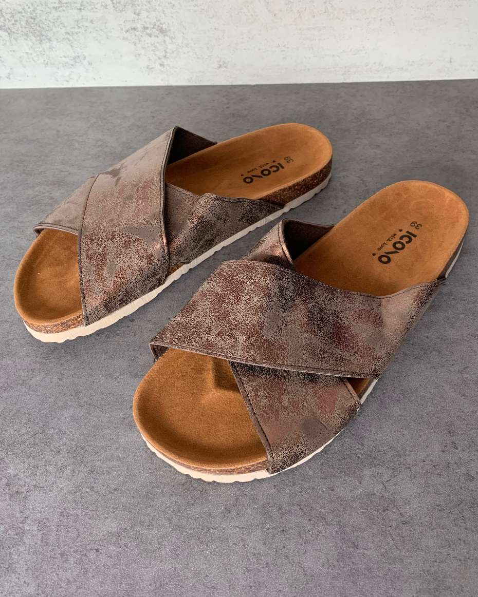 ICONO BIRKENSTOCK SLIPPERS BROWN SIZE 39