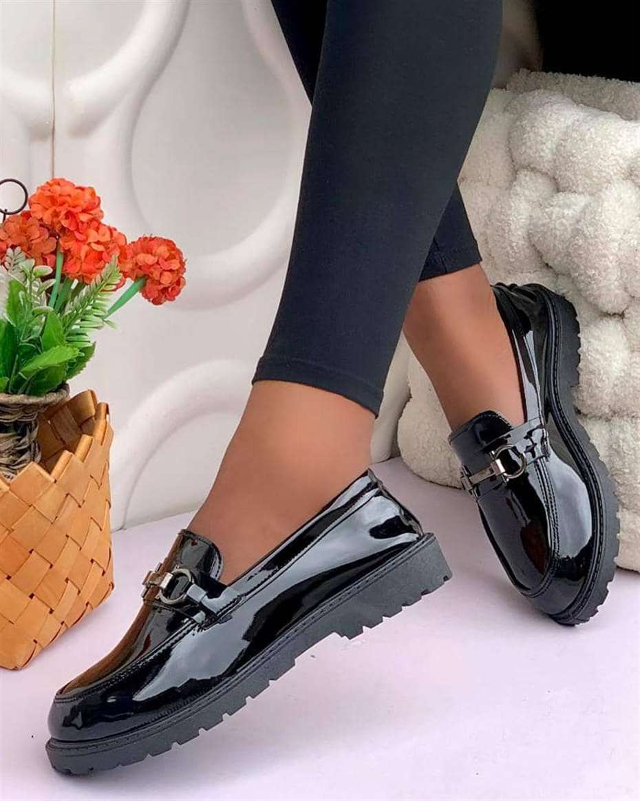 BUCKLE PATENT UNISEX LOAFERS BLACK SIZE 37