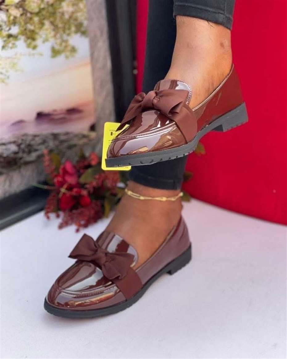 OL BOW BOYFRIEND LOAFERS BROWN SIZE 38