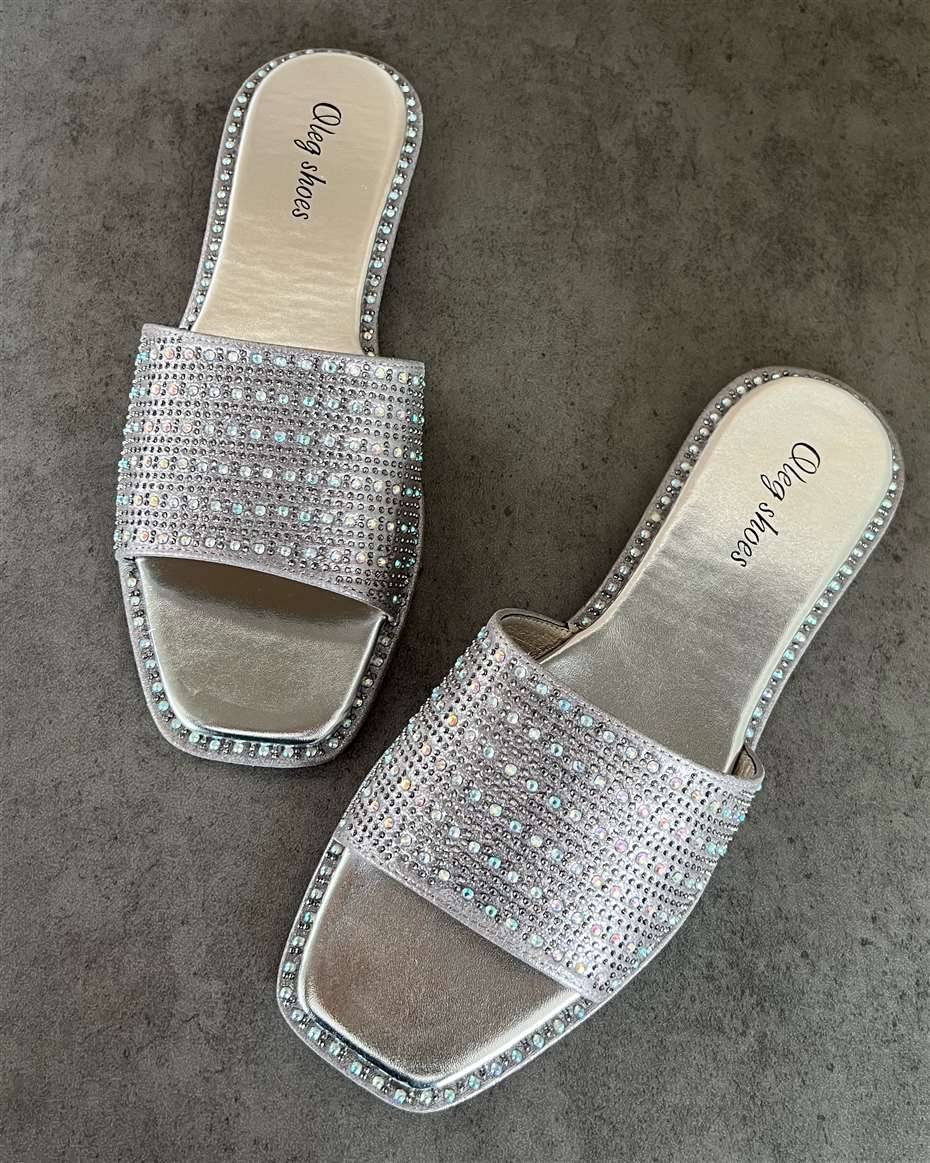 OLEG STONED SLIPPERS SILVER/GREY SIZE 40