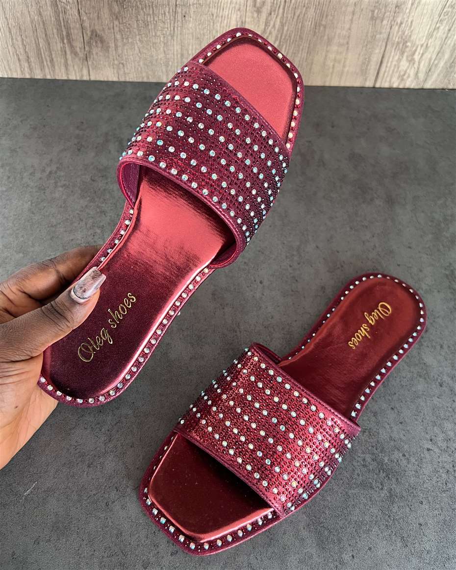 OLEG STONED SLIPPERS MAROON SIZE 41