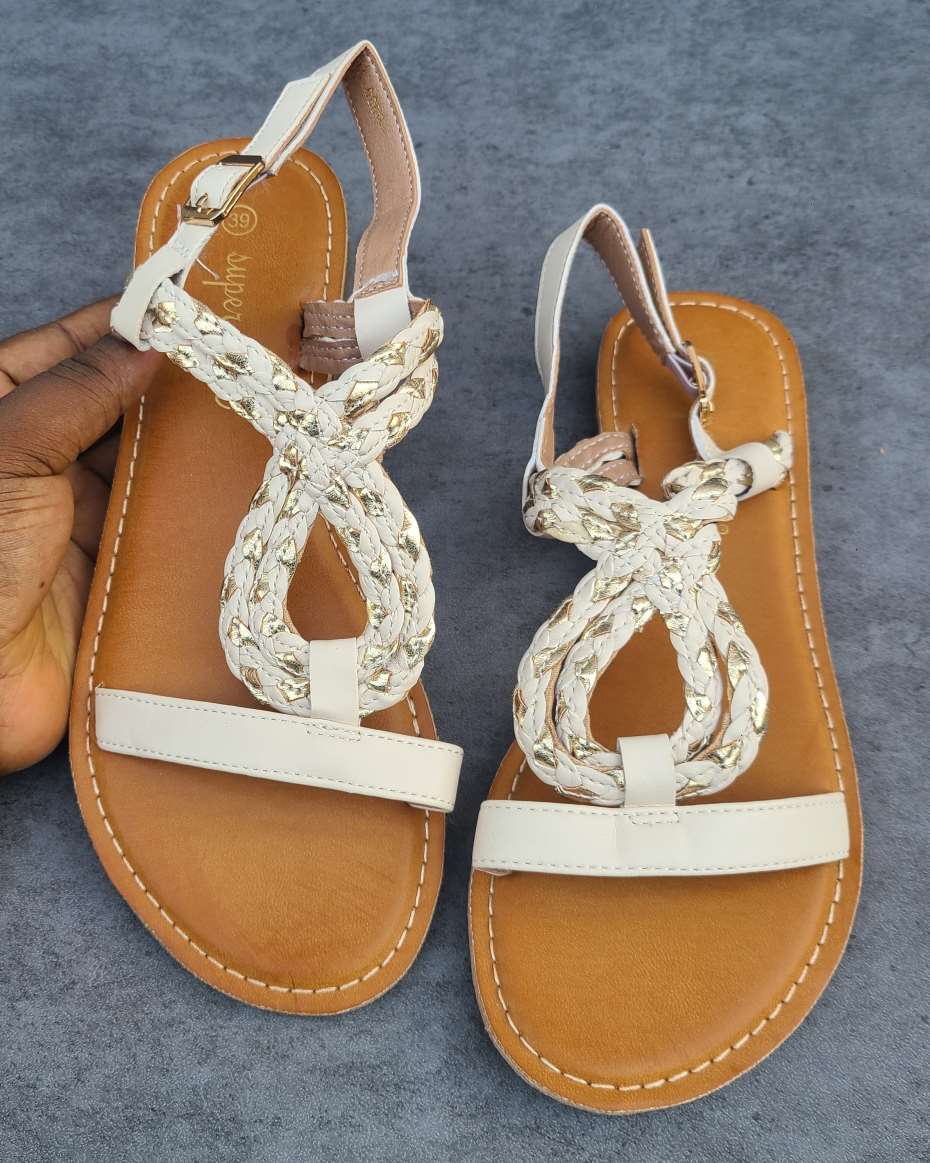 Cream and store gold sandals